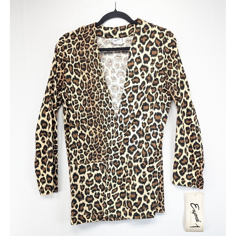 Expose California Vintage 90s Leopard Print Open Front Blazer Jacket Womens 10
